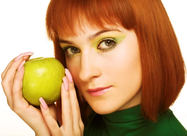 Mulher com uma maçã — Fotografia de Stock