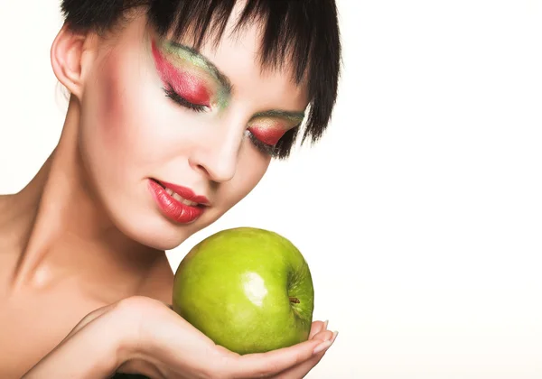Beautiful woman with apple — Stock Photo, Image