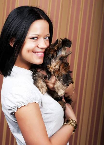 Teriyer köpek ile genç kız — Stok fotoğraf