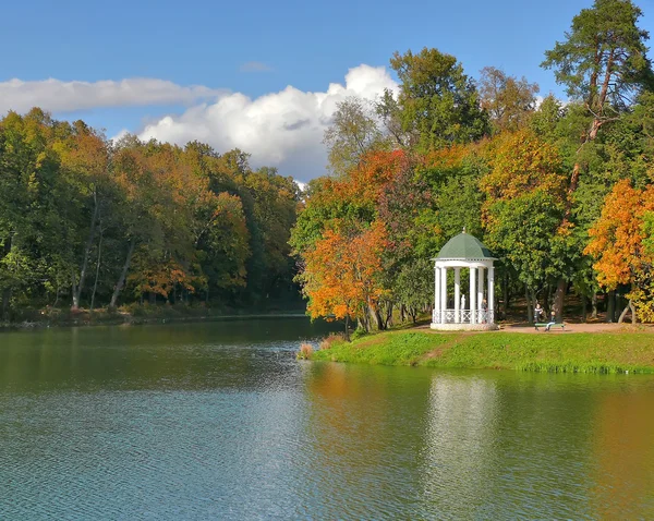 Rotonda cerca del agua en árboles de otoño Imagen de stock