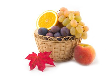 Yellow basket and fruit grapes clipart