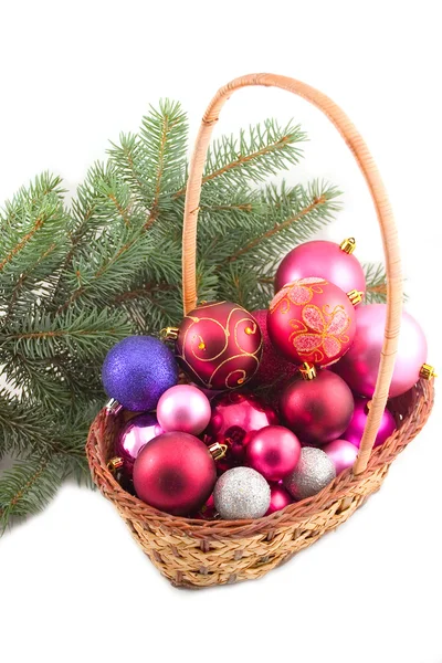 Basket with New Year's spheres — Stock Photo, Image