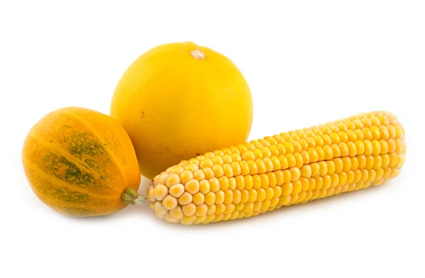 Mais mit einem gelben Kürbis — Stockfoto