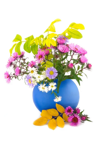 Bloemen in vaas blauw — Stockfoto