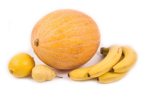 Buah pir dengan melon dan pisang — Stok Foto