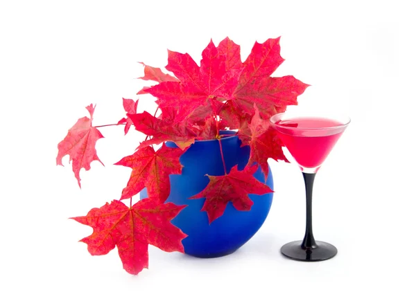 赤い秋紅葉と花瓶 — ストック写真