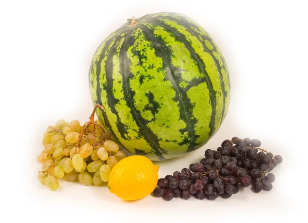 Watermelon and grapes with lemon — Stock Photo, Image