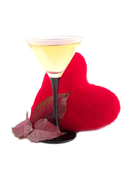 Wine and red heart — Stock Photo, Image