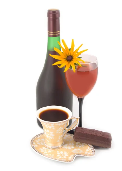 Flower wine and coffee — Stock Photo, Image