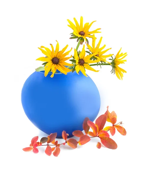 Camomilles en vase bleu — Photo