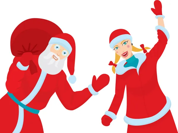 Père Noël et jeune fille des neiges — Image vectorielle