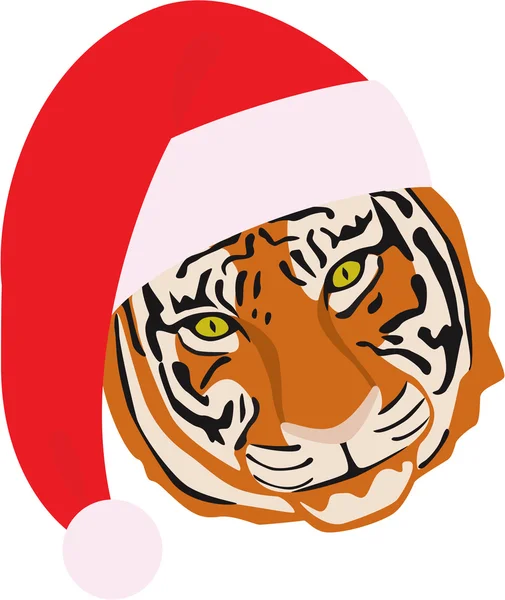 Tigre en chapeau de Noël — Image vectorielle