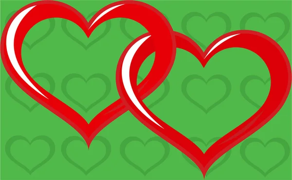 Deux cœurs liés sur le vert — Image vectorielle