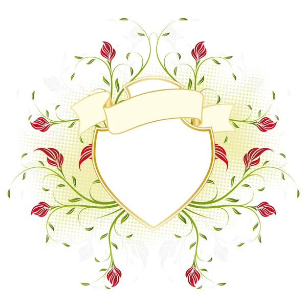 Bouclier rétro vectoriel avec fleurs — Image vectorielle