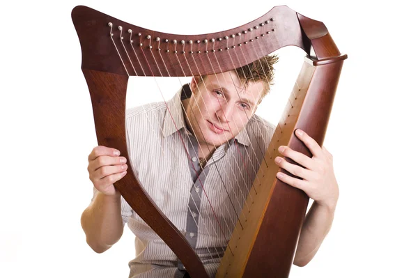 Man with harp — Stock Photo, Image