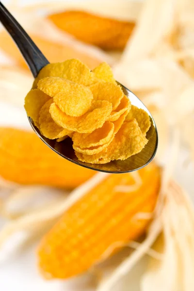 Corn flakes in a spoon — Stock Photo, Image