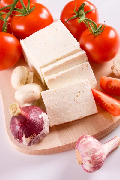 Cheese, tomato and mushrooms — Stock Photo, Image