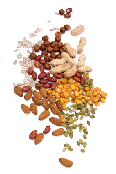 Nötter och frön isolerad på vit — Stockfoto