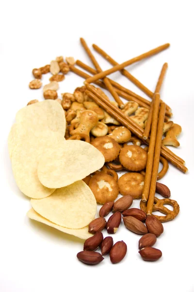 Peanuts and salty snacks — Stock Photo, Image