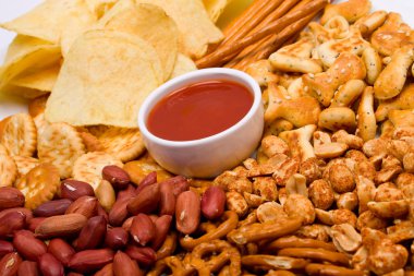 Salty snacks and salsa dip clipart