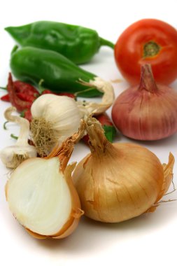 Organic onion with other vegetalbes clipart