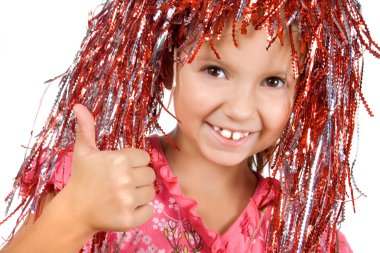 Young girl with carnival wig clipart