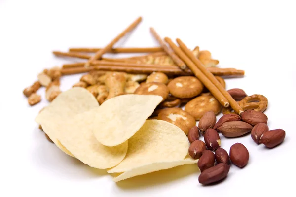 Burgonya chips, sós snack elszigetelt — Stock Fotó