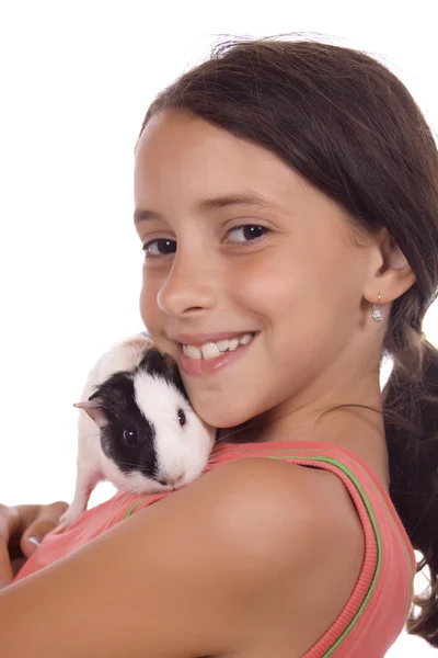 Young girl holding guinea pig — Stock Photo, Image