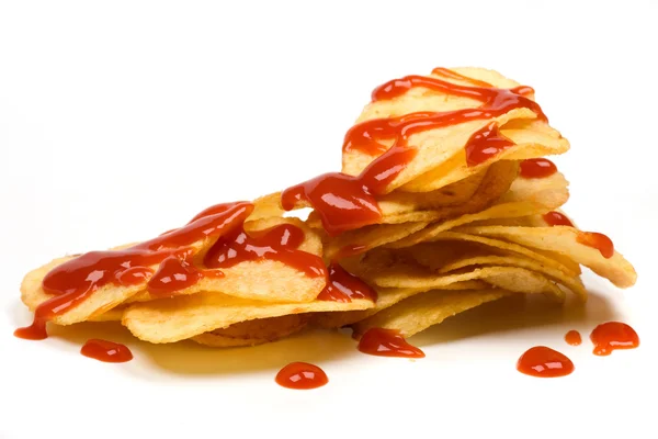 Patatas fritas con salsa de tomate —  Fotos de Stock