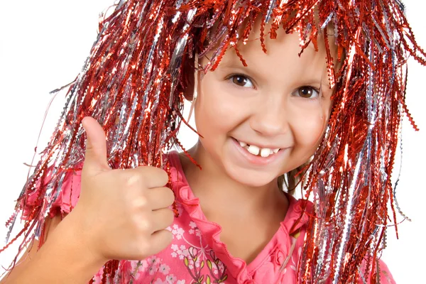 Jong meisje met carnaval pruik — Stockfoto