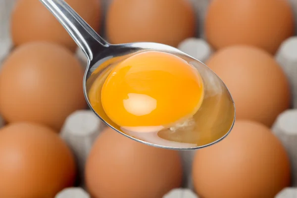 Vaječný žloutek v lžíce — Stock fotografie