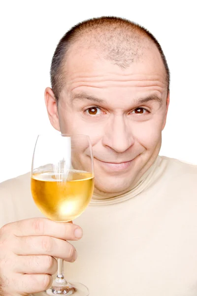 Человек с бокалом белого вина — стоковое фото