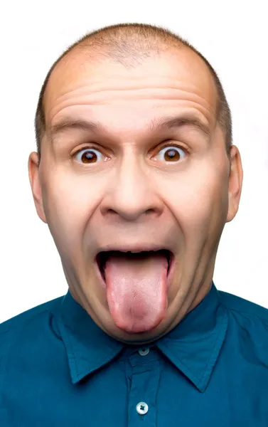 Uomo adulto attaccare lingua fuori — Foto Stock