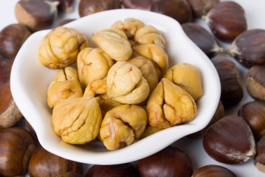Peeled chestnut in a bowl clipart