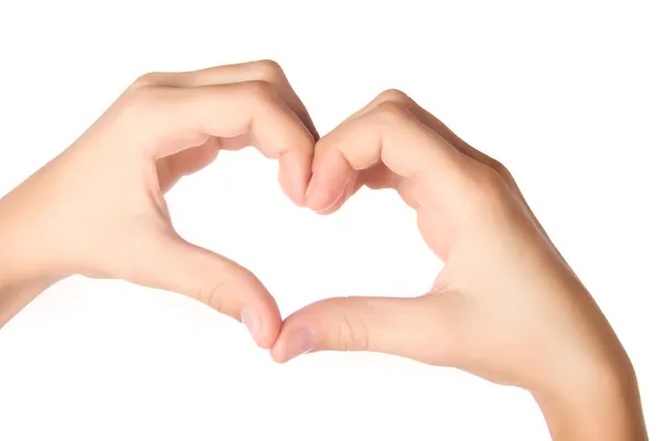 Hands forming heart shape isolated on wh — Stock Photo, Image