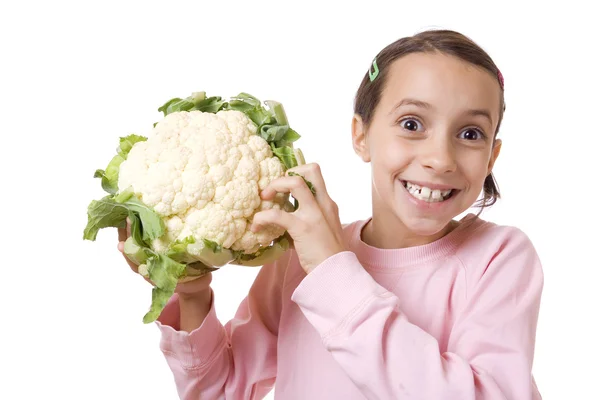 Girl with cauliflower — Stock Photo, Image