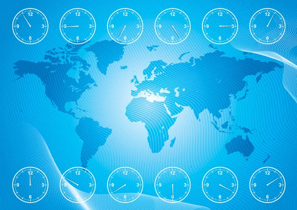 Mapa do mundo e hora da região — Vetor de Stock