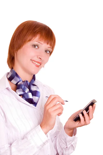 Flickan med en mobiltelefon. — Stockfoto