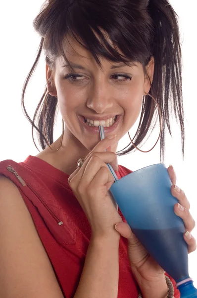 Chica bebiendo jugo — Foto de Stock