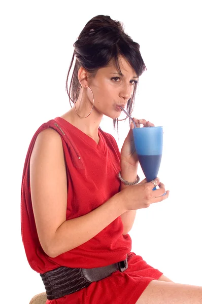 Dziewczyna pije sok — Zdjęcie stockowe