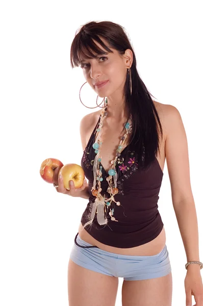Bir elma yiyen kadın — Stok fotoğraf