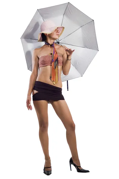 带着伞的女孩 — 图库照片