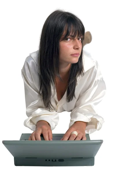Mladá dívka a laptop — Stock fotografie