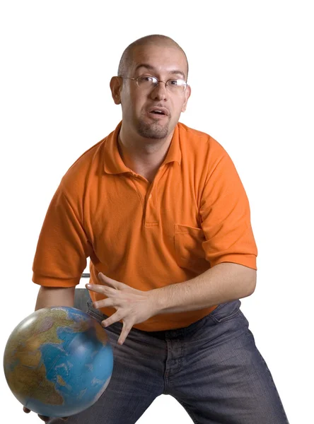 Homem com globo — Fotografia de Stock