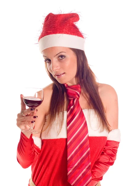 Santa meisje met drankje — Stockfoto