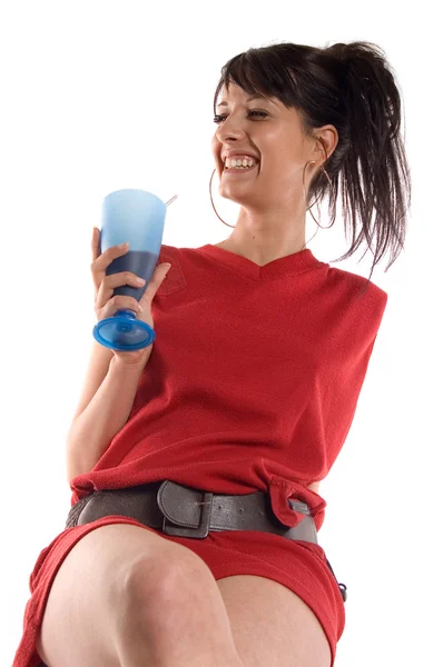 Dívka pijící džus — Stock fotografie