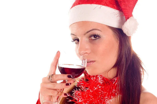 Santa Girl drinking — Stock Photo, Image