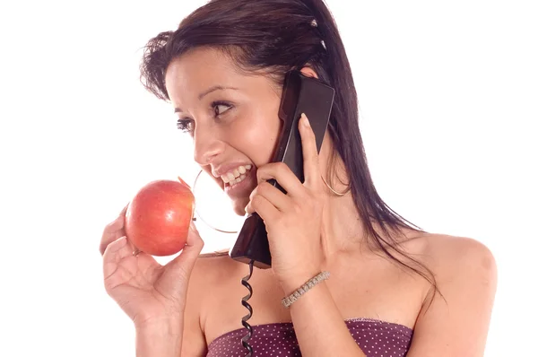 Žena jíst jablko — Stock fotografie