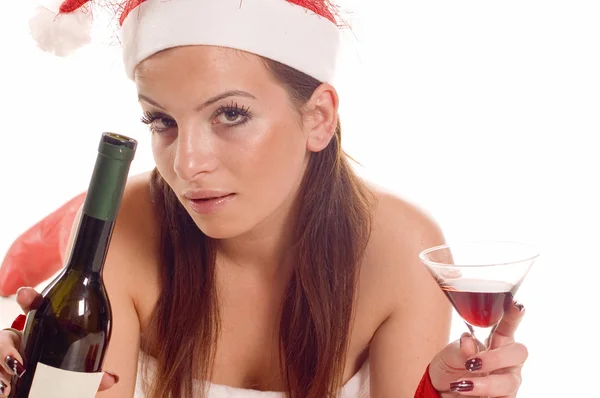 Santa Girl drinking — Stock Photo, Image