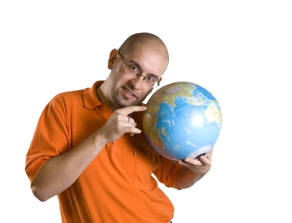 Mann med globus – stockfoto
